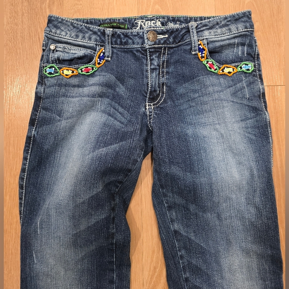 Rock 47 Wrangler Denim Jeans, Ultra Low Rise, 7/8 X 34, Womens - Picture 3 of 13